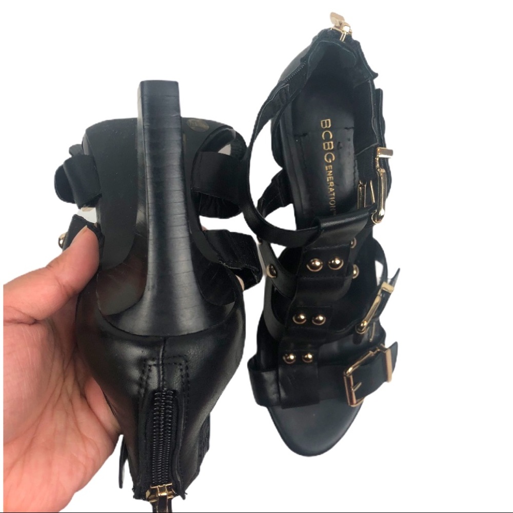 Bcbgeneration Black Gold Hardware Strappy Heels - image 5